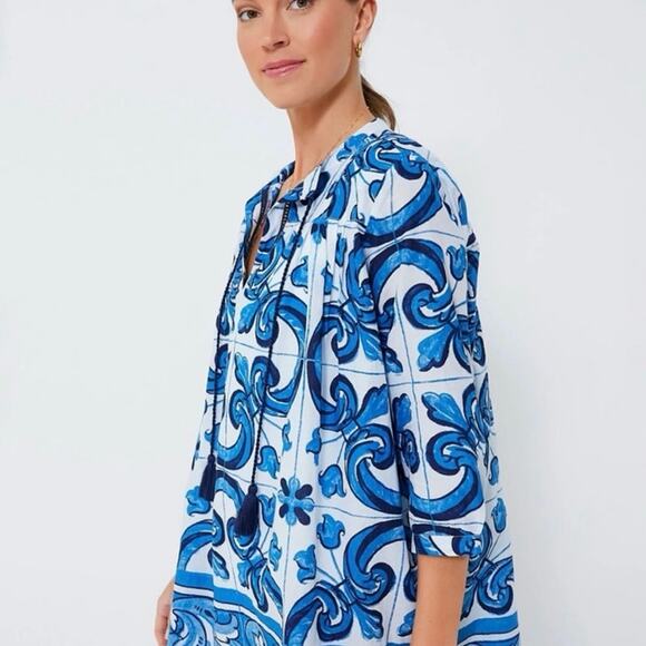 Tuckernuck TNUCK BEACH Capri Blue Majolica Tile Bondi Coverup Sz 3XL - Picture 6 of 11